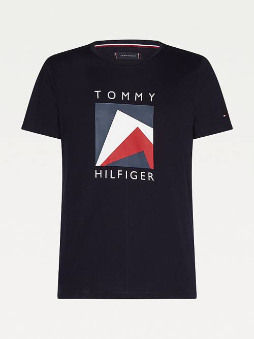 Tommy Hilfiger Organic Cotton Logo Moški Majice Modra | TH960DHE