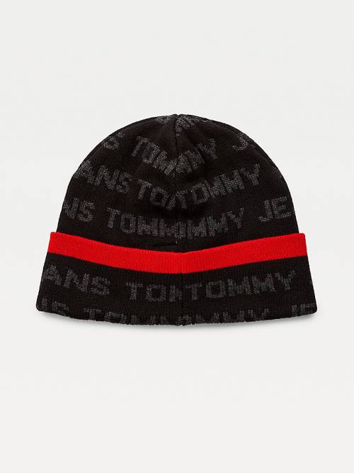 Tommy Hilfiger Organic Cotton Logo Print Beanie Moški Kapa Črna | TH674IUX