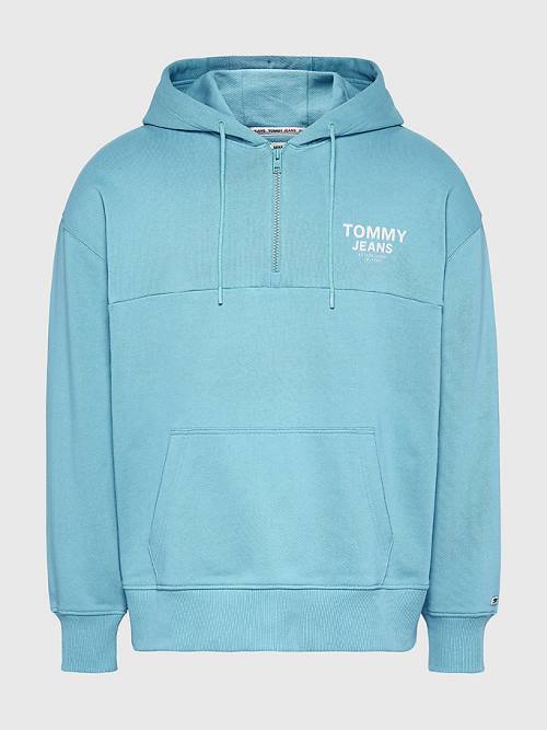 Tommy Hilfiger Organic Cotton Logo Tape Moški Pulover s kapuco Modra | TH679LCK