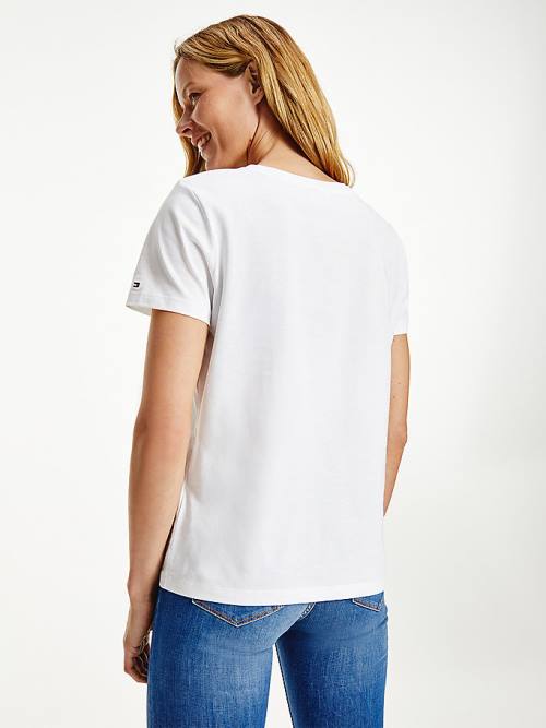 Tommy Hilfiger Organic Cotton Logo Ženske Majice Bela | TH584UCQ