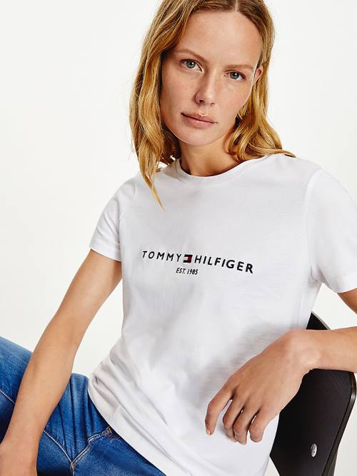 Tommy Hilfiger Organic Cotton Logo Ženske Majice Bela | TH584UCQ