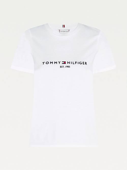 Tommy Hilfiger Organic Cotton Logo Ženske Majice Bela | TH584UCQ