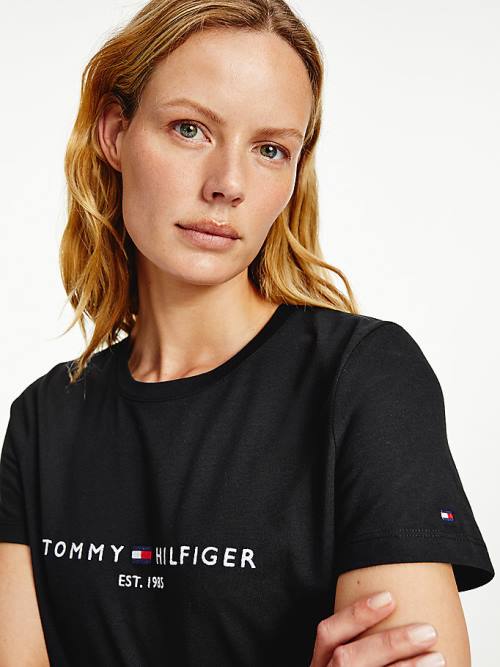 Tommy Hilfiger Organic Cotton Logo Ženske Majice Črna | TH671NJG