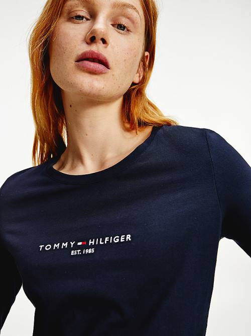 Tommy Hilfiger Organic Cotton Long Sleeve Ženske Majice Modra | TH034BTH