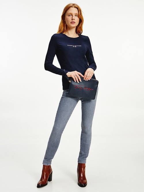 Tommy Hilfiger Organic Cotton Long Sleeve Ženske Majice Modra | TH034BTH