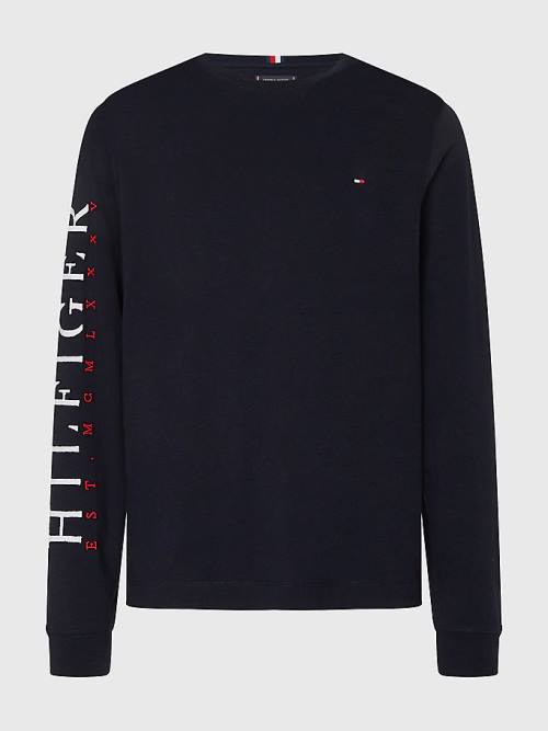 Tommy Hilfiger Organic Cotton Long Sleeve Moški Majice Modra | TH068JXP