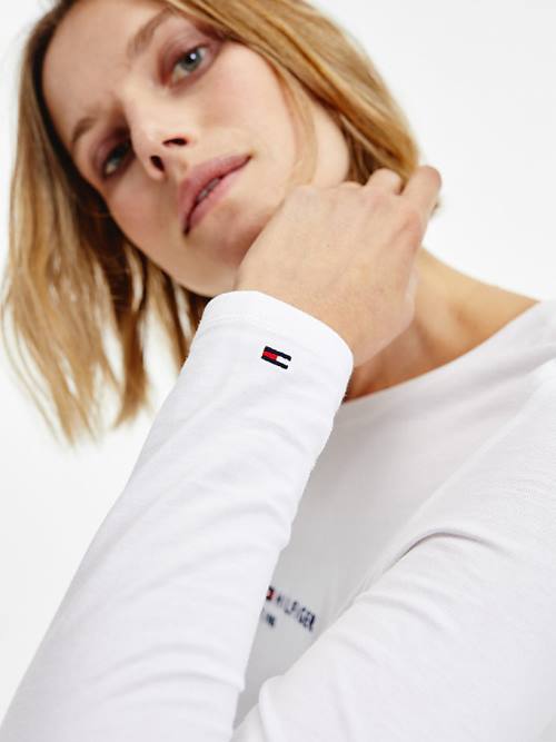 Tommy Hilfiger Organic Cotton Long Sleeve Ženske Majice Bela | TH089HED