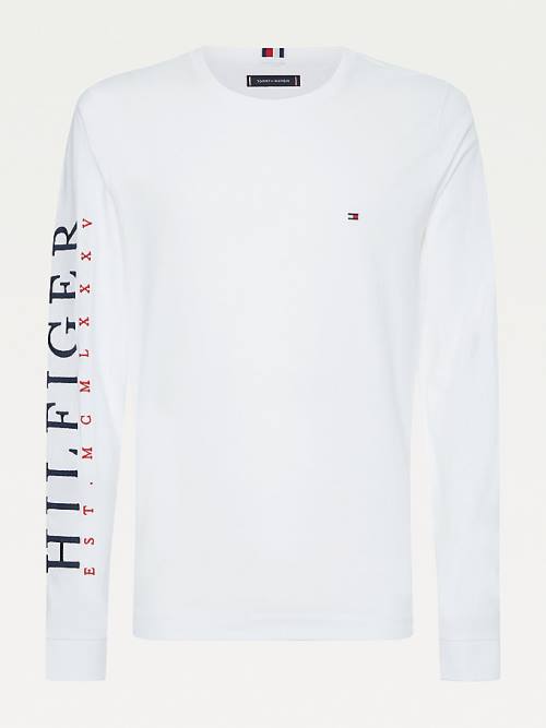 Tommy Hilfiger Organic Cotton Long Sleeve Moški Majice Bela | TH206HDS