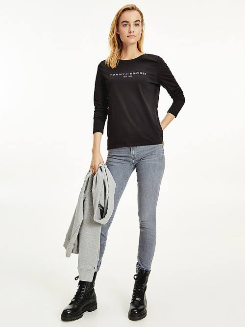 Tommy Hilfiger Organic Cotton Long Sleeve Ženske Majice Črna | TH814MFR