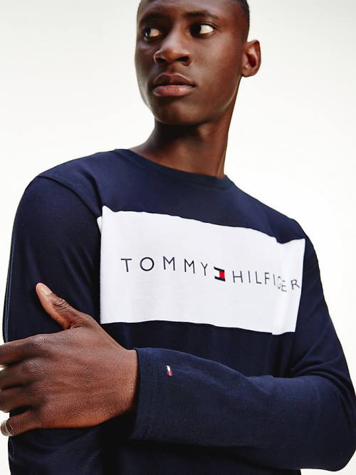 Tommy Hilfiger Organic Cotton Long Sleeve Moški Pižama Modra | TH904HAG