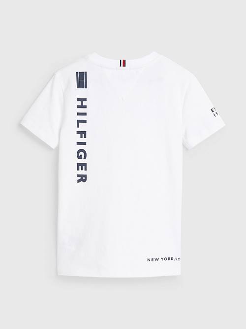 Tommy Hilfiger Organic Cotton Multi-Logo Fantje Majice Bela | TH083WGJ