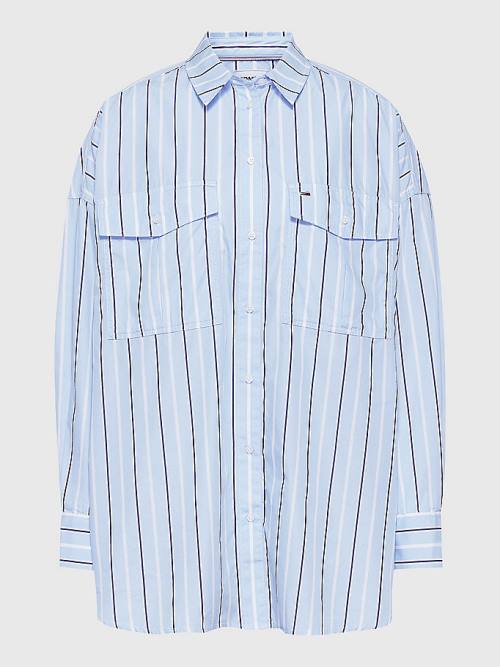 Tommy Hilfiger Organic Cotton Oversized Stripe Ženske Srajce Modra | TH157VPX