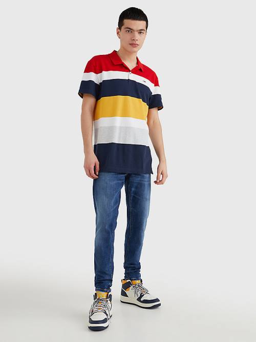 Tommy Hilfiger Organic Cotton Pique Multi Stripe Moški Polo Majica Rdeča | TH049MDH