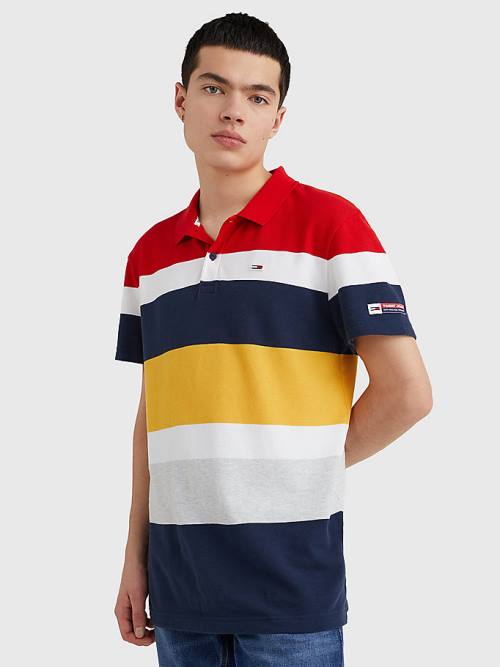 Tommy Hilfiger Organic Cotton Pique Multi Stripe Moški Polo Majica Rdeča | TH049MDH