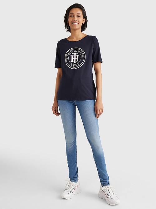 Tommy Hilfiger Organic Cotton Print Ženske Majice Modra | TH983NVJ