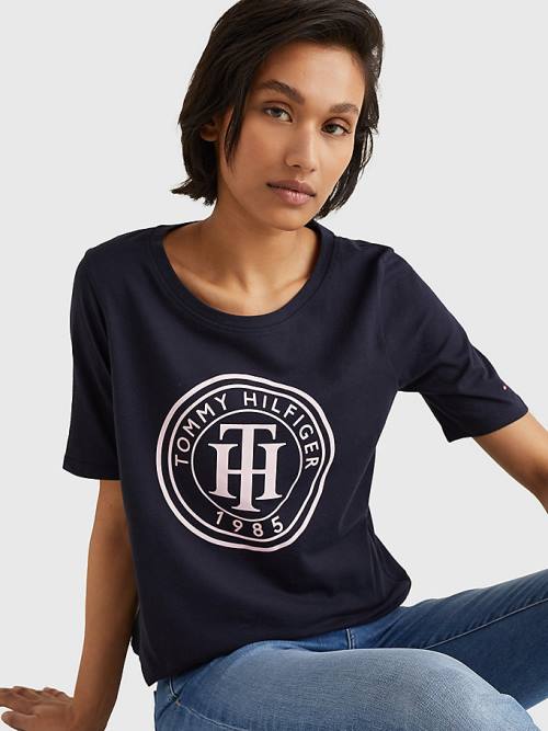 Tommy Hilfiger Organic Cotton Print Ženske Majice Modra | TH983NVJ