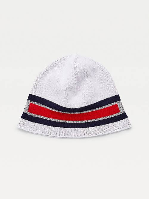 Tommy Hilfiger Organic Cotton Reflective Logo Beanie Moški Kapa Bela | TH387JRC