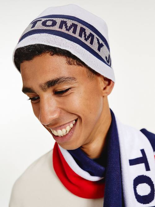 Tommy Hilfiger Organic Cotton Reflective Logo Beanie Moški Kapa Bela | TH387JRC