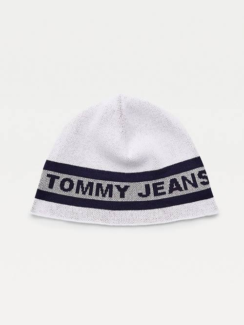 Tommy Hilfiger Organic Cotton Reflective Logo Beanie Moški Kapa Bela | TH387JRC