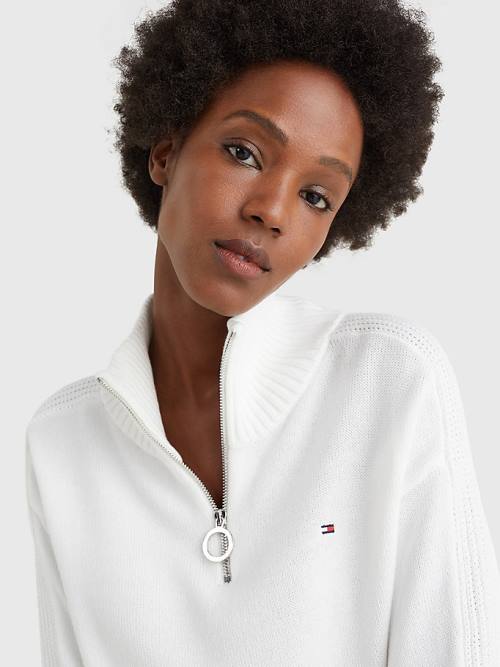 Tommy Hilfiger Organic Cotton Relaxed Fit Half-Zip Ženske Obleke Bela | TH902AXP