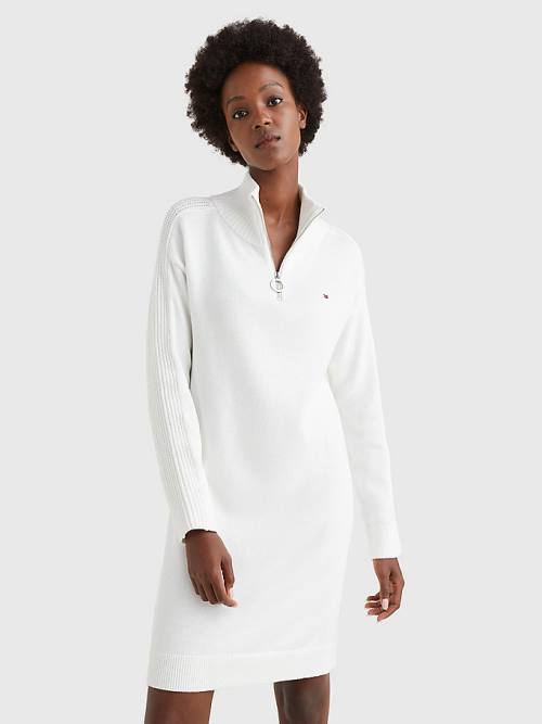 Tommy Hilfiger Organic Cotton Relaxed Fit Half-Zip Ženske Obleke Bela | TH902AXP