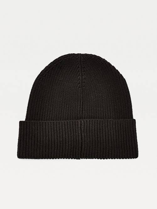 Tommy Hilfiger Organic Cotton Rib-Knit Badge Beanie Ženske Kapa Črna | TH624TKW