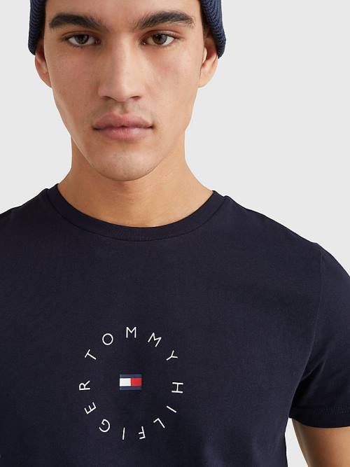 Tommy Hilfiger Organic Cotton Round Logo Moški Majice Modra | TH971MJK