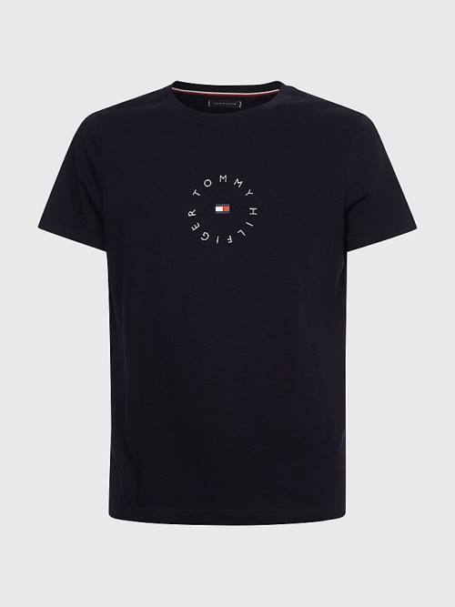 Tommy Hilfiger Organic Cotton Round Logo Moški Majice Modra | TH971MJK