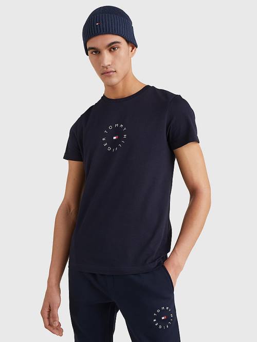 Tommy Hilfiger Organic Cotton Round Logo Moški Majice Modra | TH971MJK