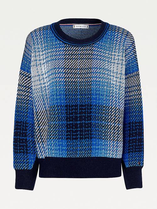 Tommy Hilfiger Organic Cotton Shadow Check Jumper Ženske Puloverji Modra | TH570FWA