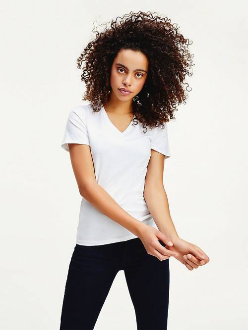 Tommy Hilfiger Organic Cotton Skinny Fit V-Neck Ženske Majice Bela | TH523MAI