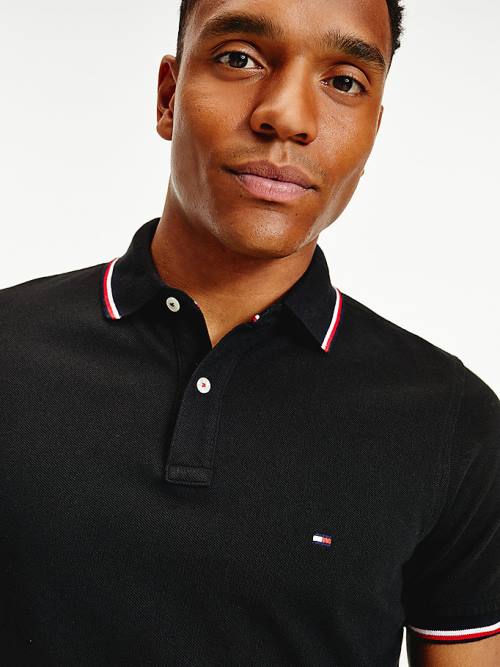 Tommy Hilfiger Organic Cotton Slim Fit Moški Polo Majica Črna | TH284IYJ