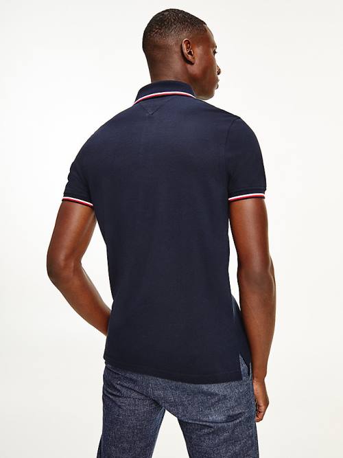 Tommy Hilfiger Organic Cotton Slim Fit Moški Polo Majica Modra | TH960NIF