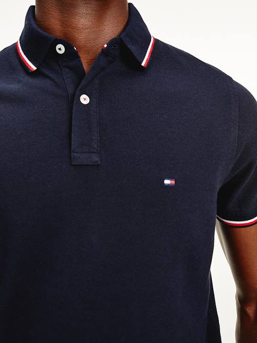 Tommy Hilfiger Organic Cotton Slim Fit Moški Polo Majica Modra | TH960NIF