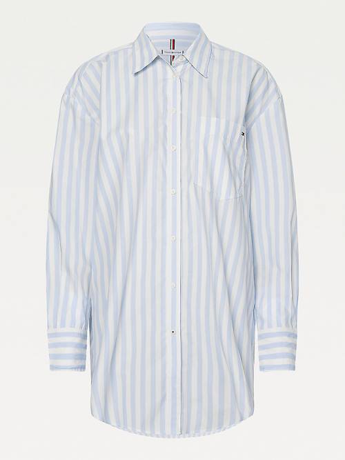 Tommy Hilfiger Organic Cotton Stripe Boyfriend Ženske Srajce Modra | TH574ICG