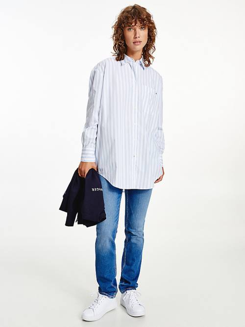 Tommy Hilfiger Organic Cotton Stripe Boyfriend Ženske Srajce Modra | TH574ICG