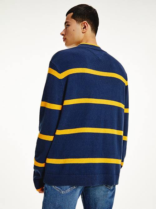 Tommy Hilfiger Organic Cotton Stripe Jumper Moški Puloverji Modra | TH834IZJ