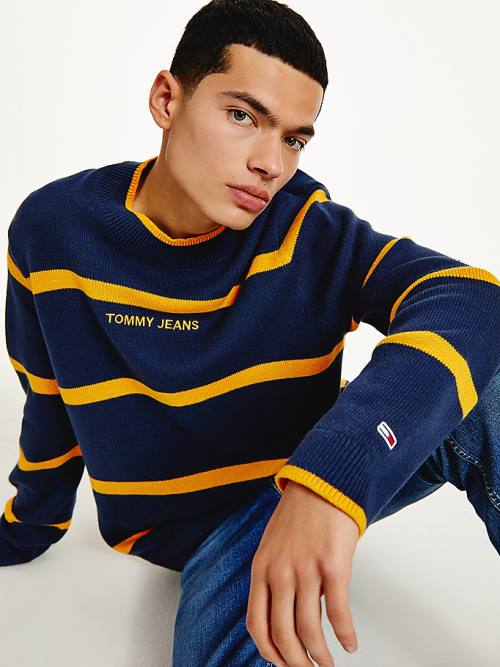 Tommy Hilfiger Organic Cotton Stripe Jumper Moški Puloverji Modra | TH834IZJ