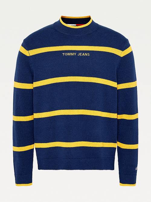 Tommy Hilfiger Organic Cotton Stripe Jumper Moški Puloverji Modra | TH834IZJ