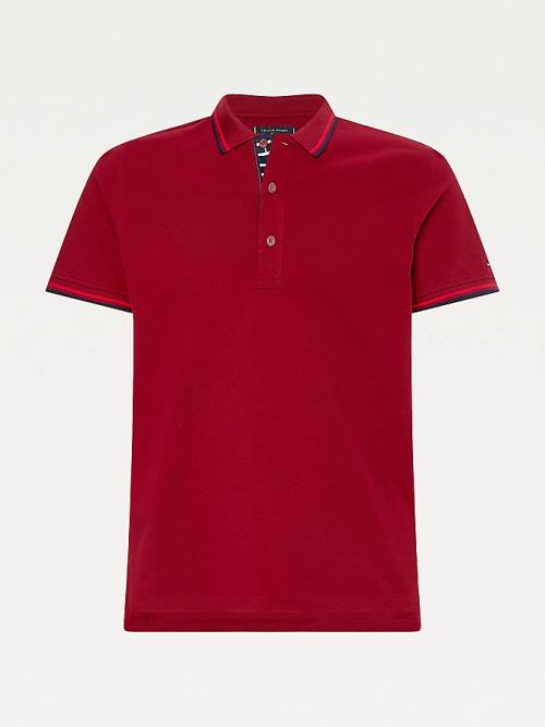 Tommy Hilfiger Organic Cotton Tipped Slim Fit Moški Polo Majica Rdeča | TH013IOJ