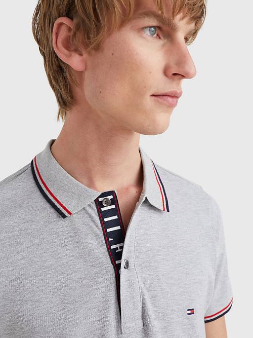 Tommy Hilfiger Organic Cotton Tipped Slim Fit Moški Polo Majica Siva | TH230BUZ