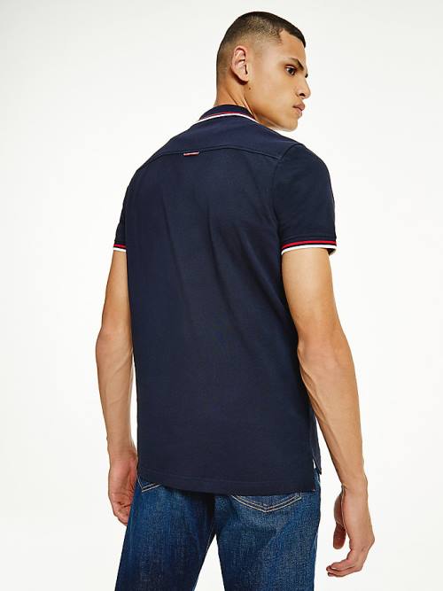 Tommy Hilfiger Organic Cotton Tipped Slim Fit Moški Polo Majica Modra | TH245BTP