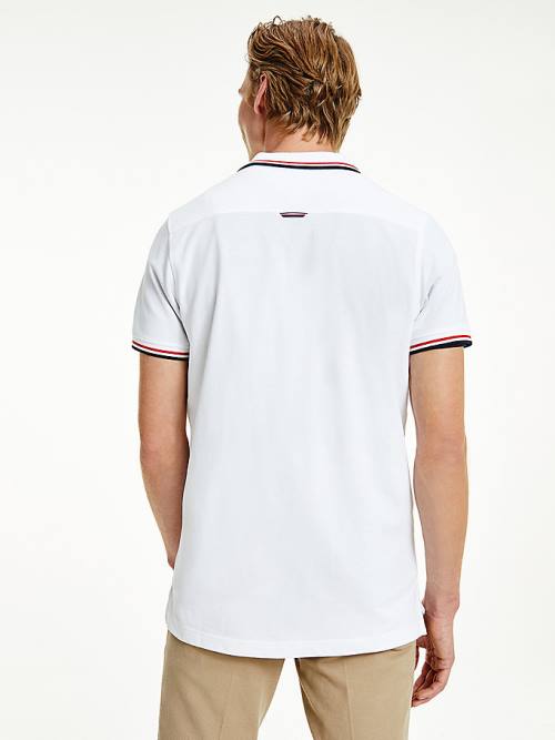 Tommy Hilfiger Organic Cotton Tipped Slim Fit Moški Polo Majica Bela | TH326HOS