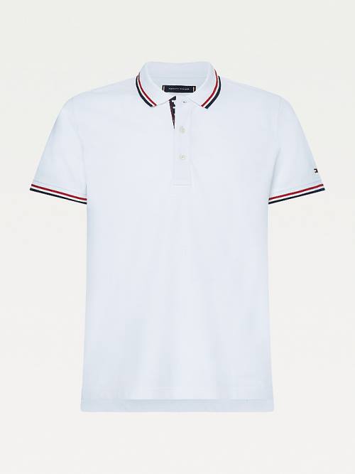 Tommy Hilfiger Organic Cotton Tipped Slim Fit Moški Polo Majica Bela | TH326HOS