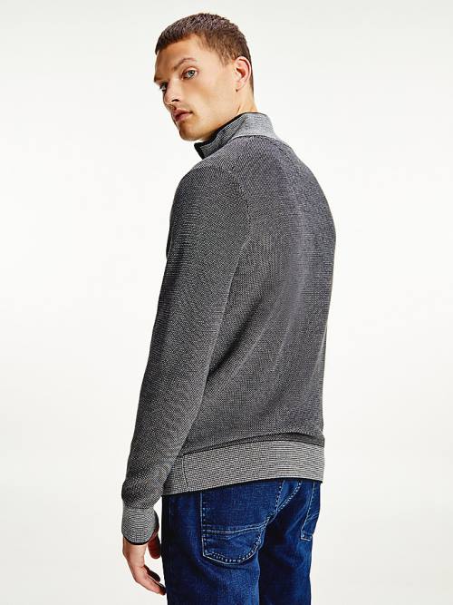 Tommy Hilfiger Organic Cotton Tonal Half-Zip Jumper Moški Puloverji Siva | TH350WCK