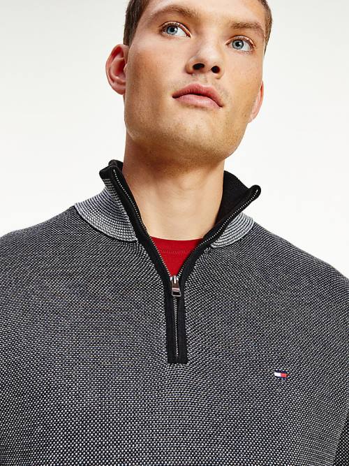 Tommy Hilfiger Organic Cotton Tonal Half-Zip Jumper Moški Puloverji Siva | TH350WCK