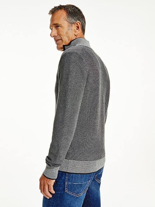 Tommy Hilfiger Organic Cotton Tonal Half-Zip Jumper Moški Puloverji Siva | TH350WCK