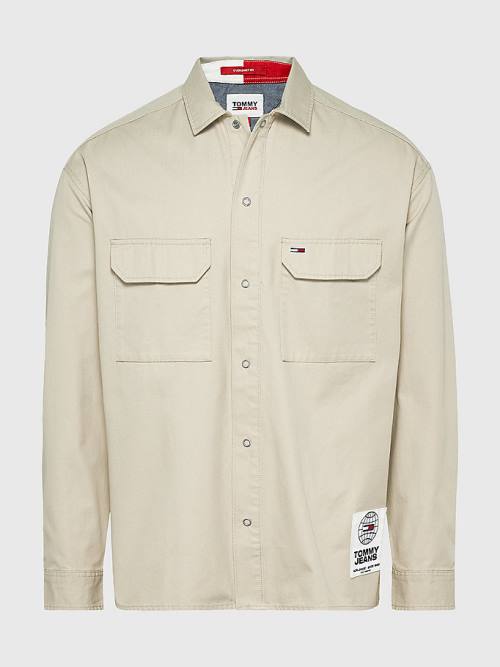 Tommy Hilfiger Organic Cotton Twill Overshirt Moški Srajce Bež | TH439ZGN