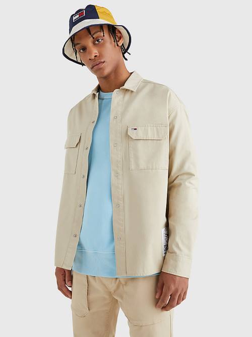 Tommy Hilfiger Organic Cotton Twill Overshirt Moški Srajce Bež | TH439ZGN