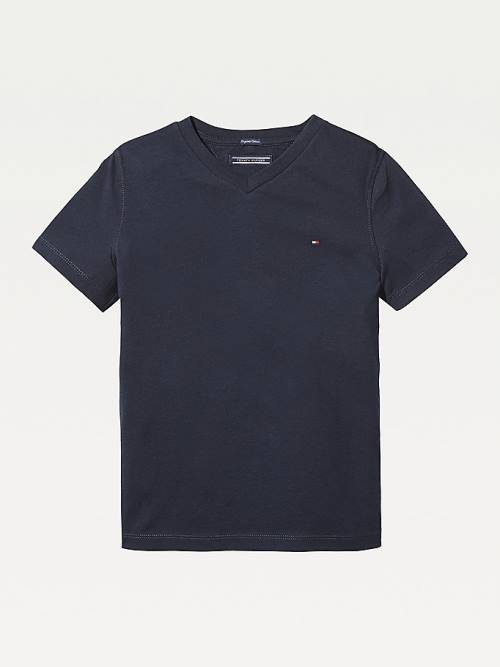 Tommy Hilfiger Organic Cotton V-Neck Fantje Majice Modra | TH146BAO